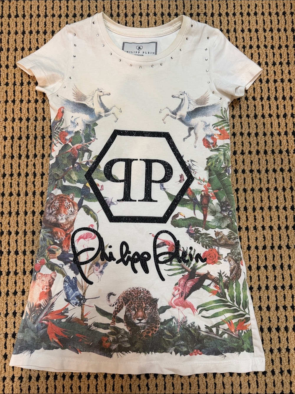 Philipp Plein White Short-Sleeve Tropical Logo Tee